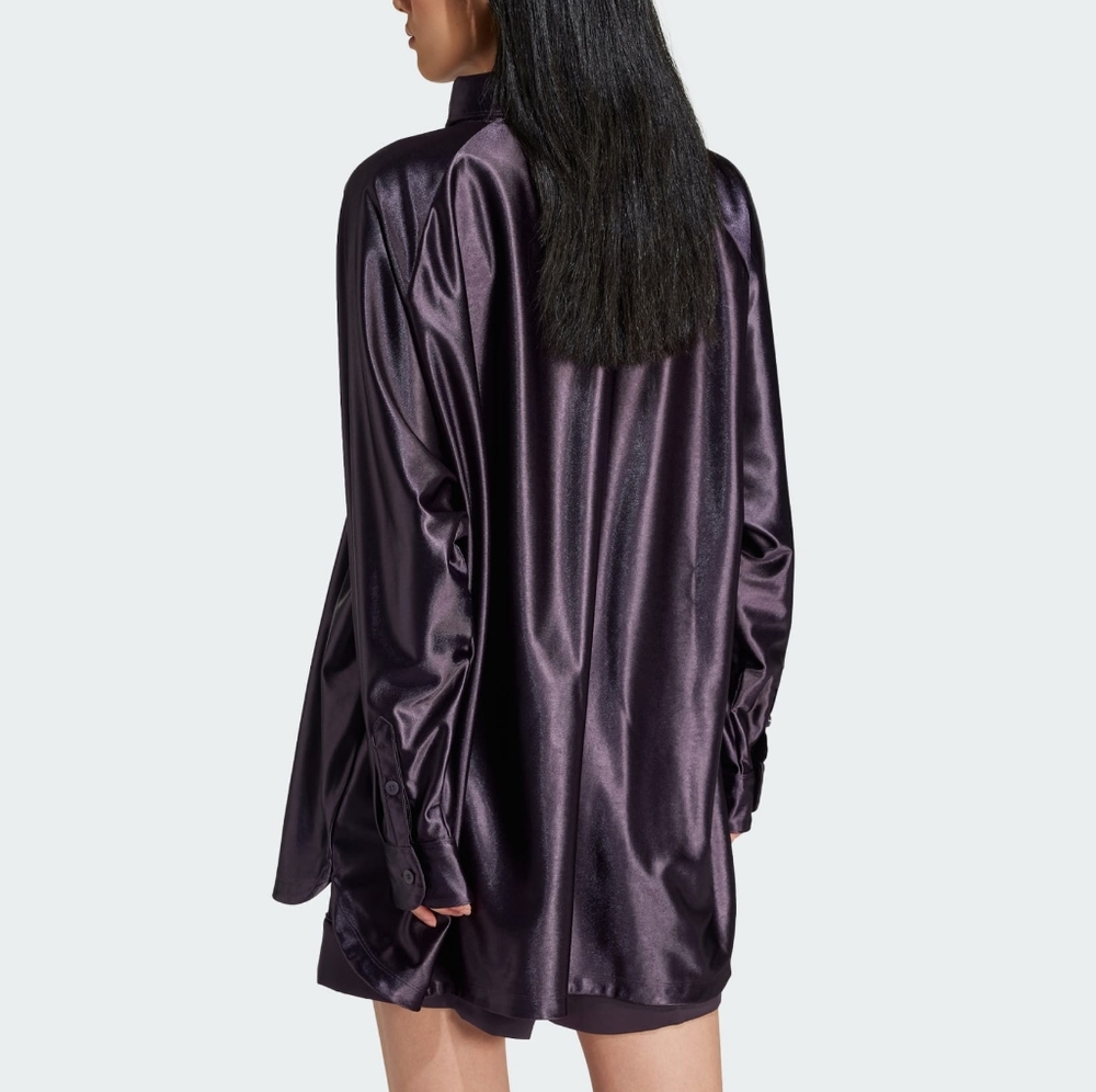 NWT Adidas Aurora Black/Purple Oversized Satin Effect Shirt S - Picture 3 of 6